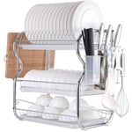 Égouttoir a Vaisselle Avec Plateau Inox,Grille de rangement pour cuisine,42 x 25 x 43.5,argent