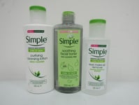 Simple Soothing Toner, Simple Cleansing Lotion, Simple Eye make-up Remover