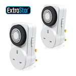 2 x 24 Hour 24hr Mains Plug In Timer Switch Time Clock Socket UK 3 Pin Adapter