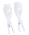 FALKE Unisex Kids Family 2-Pack K TI Cotton Plain 2 Pairs Tights, White (White 2000), 6-8.5