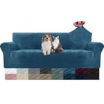 YSTELLAA Housse de Canapé en Velours 4 Places, Universelle Sofa Cover avec Accoudoirs, Protection Canapé Chat Chiens Griffures, Housse pour Canapé Extensible Housse de Canape, Bleu Paon