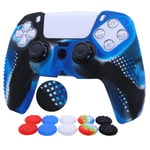 Pink PS5 Controller Skins RALAN,Silicone Controller Cover Skin Protector Compatible For PS5 Controller (Thumb Grip x 10 ,Red+ Blue+Green+White+Colorful /2) (Blue&White&Black)