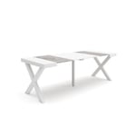 Table console extensible, 220, pour 10 personnes, 222x90x77cm, Pieds bois massif, couleur Blanc et ciment