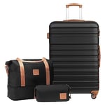 COOLIFE Set de Valises-Voyage Valise ABS avec Cadenas TSA Poignée télescopiq,1 Bagage Cabine Extensibles et 1 Portable Trousse de Maquillage (Abricot/Noir, Set de 3 Valises (28"))