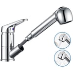 Auralum - Robinet Cuisine avec Douchette Extractible 2 Jets Mitigeur Evier en Laiton Chromé Pivotant 360° Robinetterie Monotrou Eau Froide et Chaude