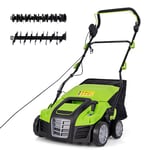 GOPLUS Scarificateur Electrique à Pousser-Profondeur Réglable à 5 Positions-3 Hauteurs de Poignée-Sac de Collecte Amovible 55L Vert