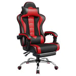 Yaheetech Chaise Gaming Massante Ergonomique Fauteuil Gamer Dossier et Appui-tête Hauteur Réglable avec Repose-Pied Similicuir Charge 136kg Noir Rouge