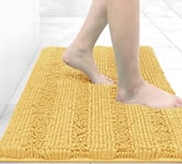 Grandaily Chenille Striped Bathroom Rug Mat, Extra Thick and Absorbent Bath Rugs, Non-Slip Soft Plush Shaggy Bath Carpet, Machine Wash Dry, Bath Mats for Tub, Shower and Bath Room, 24x16, Yellow