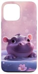 Coque pour iPhone 13 Pro Max Joli bébé hippopotame fond rose