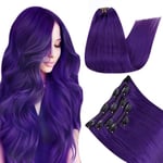 RUNATURE Extension Clip Violet Humain Cheveux 70g Extensions a Clip Cheveux Colorées Extension de Cheveux Raides Clip Vrais Cheveux Extensiones 14 Pouces/35cm