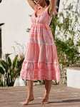 South Beach Jacquard Tie Shoulder Midi Dress, Pink/White