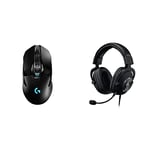 Logitech G903 LIGHTSPEED Wireless Gaming Mouse, Black & PRO X Gaming-Headset, Over-Ear Headphones with Blue VO!CE Mic, DTS Headphone:X 7.1, 50mm PRO-G Drivers, 7.1 Surround Sound, Black