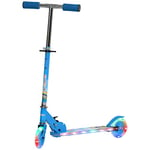 HOMCOM Trottinette pour Enfants de 3 à 7 Ans, Roues légères et Pliables en PU, 12 lumières LED, Musique, 4 Niveaux de réglage de la Hauteur du Guidon, Frein à Friction, Bleu