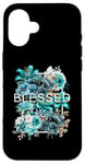 Coque pour iPhone 16 Bleu sarcelle Aqua Blessed & Blooming Teal Aqua Graphic