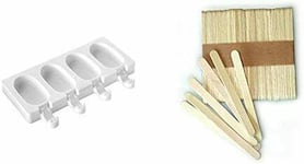 Mini Ice Cream Silicone Bar Mould Set Classic White Mini Wooden 100 Sticks F Ne