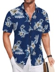 COOFANDY Mens Shirts Short Sleeve Hawaii Shirts Holiday Beach Shirts Hawaiian Tropic Shirt Aloha Flower Shirt Casual Summer Shirts for Party White Flowers Blue M