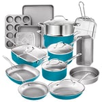 Gotham Steel 7528 Pots and Pans Aqua 20 Piece Pots & Pans, Nonstick Ceramic Cookware + Bakeware Sets – Skillets, Stockpots, Cookie Sheets and More, 100% PFOA Free, Aluminum, Ocean Blue