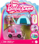 Barbie Mini BarbieLand Doll & Toy Vehicle Set with 1.5-inch Barbie Doll, Color-Change SUV & Tent Accessory, HYF43