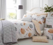 French Hydrangea Duvet Cover Cotton Rich Double Quilt Bedding Set Orange Grey