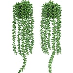 Floweroyal 2pcs Fake Hanging Plants Fake Potted String of Pearls Succulent Plants Small Faux Plants for Indoor Outdoor Shelf Wall Decor