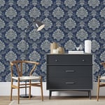 Navy Silver Vinyl Wallpaper Palazzo Damask Glitter Shimmer Textured HeavyWeight