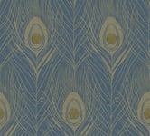 A.S Creation Luxury Peacock Bird Feather Wallpaper Gold Dark Teal Blue 36971-2