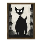 Doppelganger33 LTD Giant Black Cat Le Chat Noir City Monochrome Illustration Artwork Framed Wall Art Print 18X24 Inch