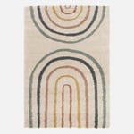 Tapis enfant arc-en-ciel 80x150cm. tapis intérieur crème et multicolore. poils longs shaggy