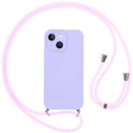 Vauki Coque pour iPhone 13 Mini avec Cordon, Etui avec Collier - Tour de Cou Lanière en Corde - Silicone Housse avec Réglable Chaine pour iPhone 13mini, Bandouliere - Violet