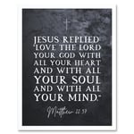 Matthew 22:37 Jesus Love The Lord Your God With All Your Heart Christian Bible Verse Quote Scripture Typography Art Print Framed Poster Wall Decor 12x