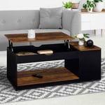 Table basse plateau relevable rectangulaire ELEA avec coffre bois effet vieilli et noir