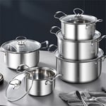 5PCS Induction Cooking Pot Pan Set Stainless Steel Non Stick Cookware Glass Lids