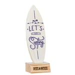 Miss Wood Woody Board – Mini Tablita de Surf en Bois, avec Support avec Motif Let's Go Surfing, Couleur Blanc