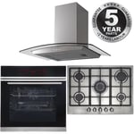 Pyrolytic Single Oven, 70cm 5 Burner Stainless Gas Hob & Curved Cooker Hood