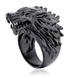 Serired Bague Viking Tête de Loup en Acier Inoxydable 316L pour Hommes, Bijoux D'amulette Animale Celtique Gothique Rétro Nordique,Noir,10