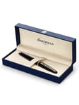 Waterman Carène Sortehavet Fountain Pen | Højglans sort & 23k guld klip | Medium spids med blå blækpatron | Gaveæske