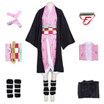 Nezuko Cosplay 10 pièces Ensemble de Déguisement Enfants Anime Kimetsu No Yaiba Costume avec Bambou Femmes Kamado Nezuko Tenue de Jeu Rôle (2XL, Nezuko costume)