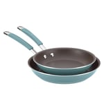 Rachael Ray 16347 Hard Enamel Nonstick Frying Pan Set-23cm and 28cm, Dishwasher Safe, Twinpack frypan Set, Aluminium, Agave Blue