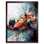 Orange Race Car Grand Prix Action Shot Painting Art Print Framed Poster Wall Decor 12x16 inch