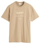 GANT Men's Logo Script Printed SS T-Shirt, Dried Khaki, M