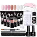 -förlängning Gel Nail Kit - Nail Enhancement Gel 7 Färger Rosa Nude All In One Kit Med Nagellampan-mxbc