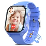 AXYWINBO Montre Connectée Enfant 4G, Batterie 900 mAh Smartwatch Enfant, avec WIF/GPS/Bluetooth Musique Appel SOS Chat et Vidéo Podomètre Alarme Caméra Mode école, À partir de 5 Ans, Bleu