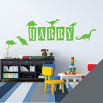 Personalised Name Wall Art Sticker - Dinosaurs World, Dinos, T-Rex, Apatosaurus, Jurassic Era, Park [Dark Grey]