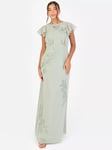 Maya Deluxe Cowl Back Floral Embroidered Maxi Dress, Green Lily