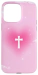 iPhone 15 Pro Max Pink Christian Cross Cute Heart Aura Faith Religious Case