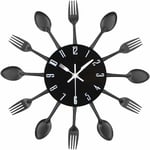 Sunxury - Horloge murale de cuisine, 3D amovible, moderne et créatif, couverts de cuisine, cuillère, fourchette, horloge murale, miroir, autocollant