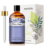 PHATOIL Huile Essentielle Sauge Sclarée 100 ml, Huiles Essentielles pour Diffuseur, Huile de Sauge Pure Naturell pour Aromathérapie