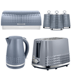 Tower Solitaire Kettle, 2 Slice Toaster, Bread Bin Canisters Kitchen Set (Grey)