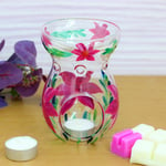 Glass Tealight Holder Wax Oil Warmer Painted Lilies Lily Flower Design Cup Style