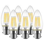 LVWIT 6W B22 LED Candle Filament Bulb, Bayonet Light Bulb,60W Incandescent Bulb Equivalent,2700K Warm White C35 Led Bulbs, 806Lm, Retro Light Bulb, Non-dimmable (6-Pack)